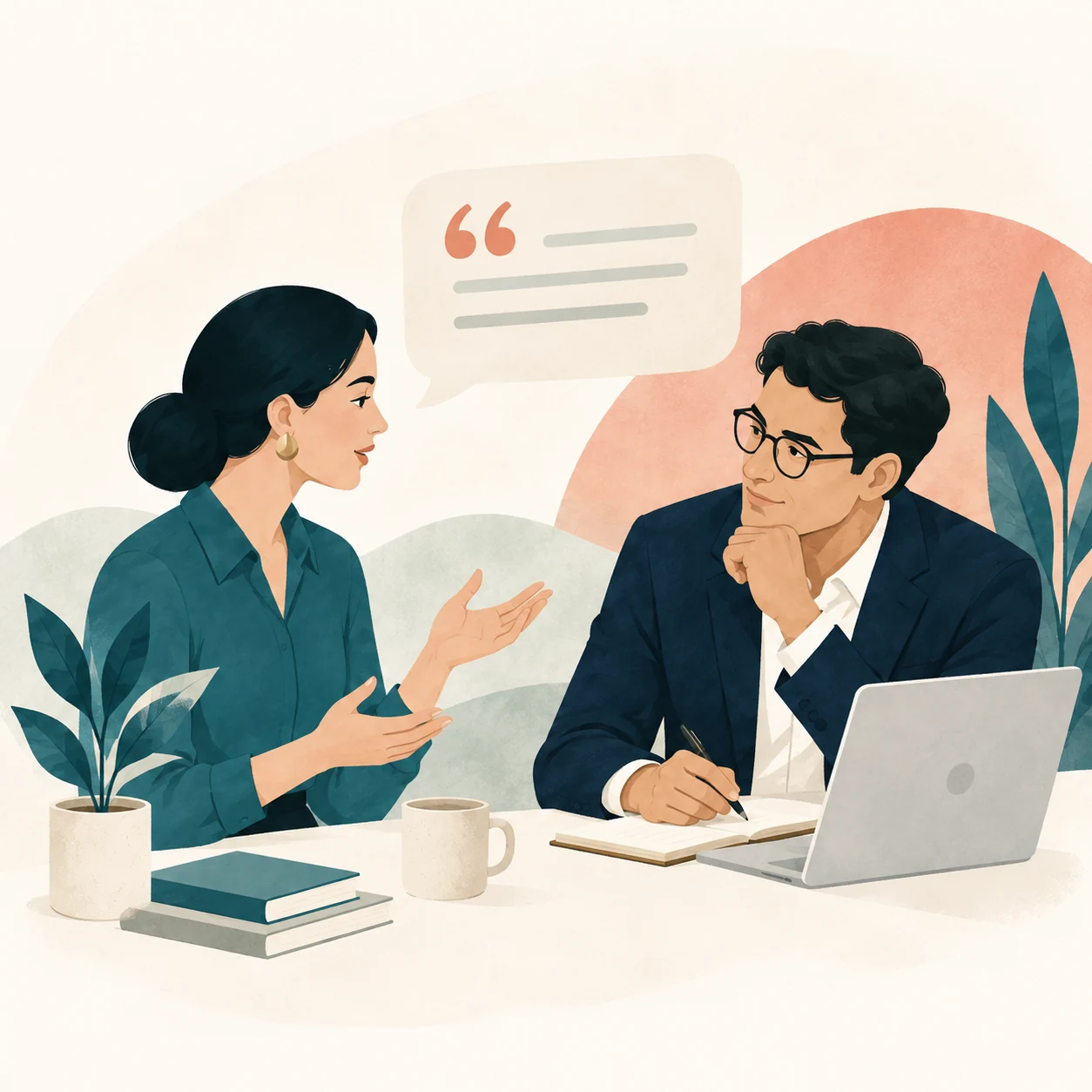 Two people having a thoughtful professional conversation